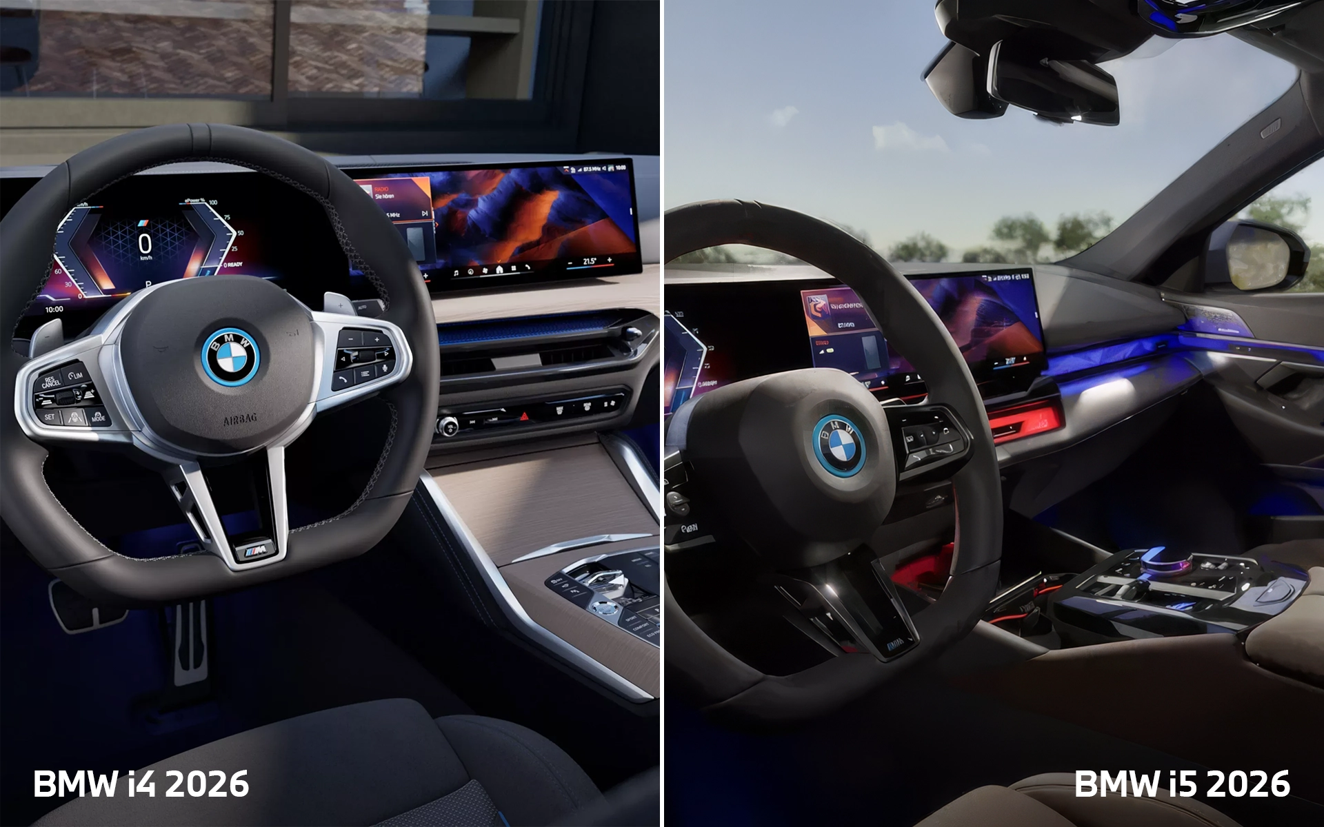 Cockpit of the 2026 BMW i4 and the 2026 BMW i5