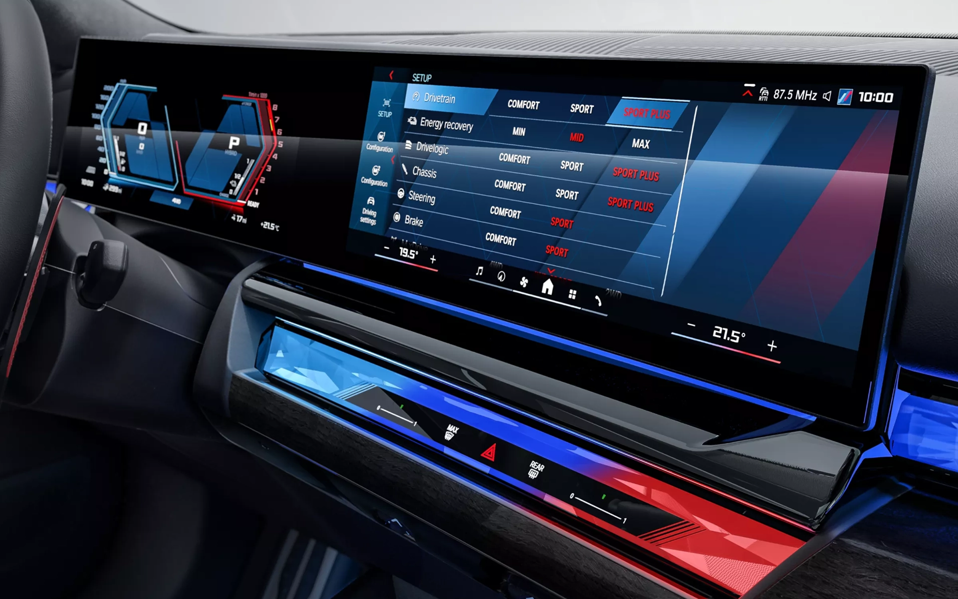 Écran numérique de la BMW M5 Touring 2025 affichant les réglages de conduite sport – intérieur technologique chez BMW Ste-Agathe.